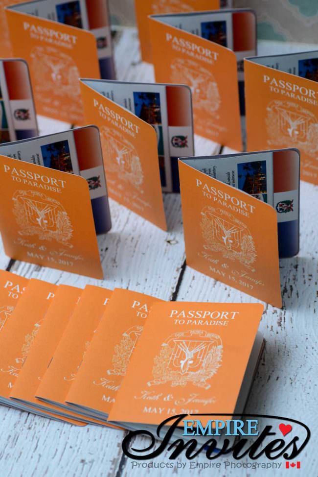 Tangerine Passport Wedding Invitations To Majestic Calonial Punta